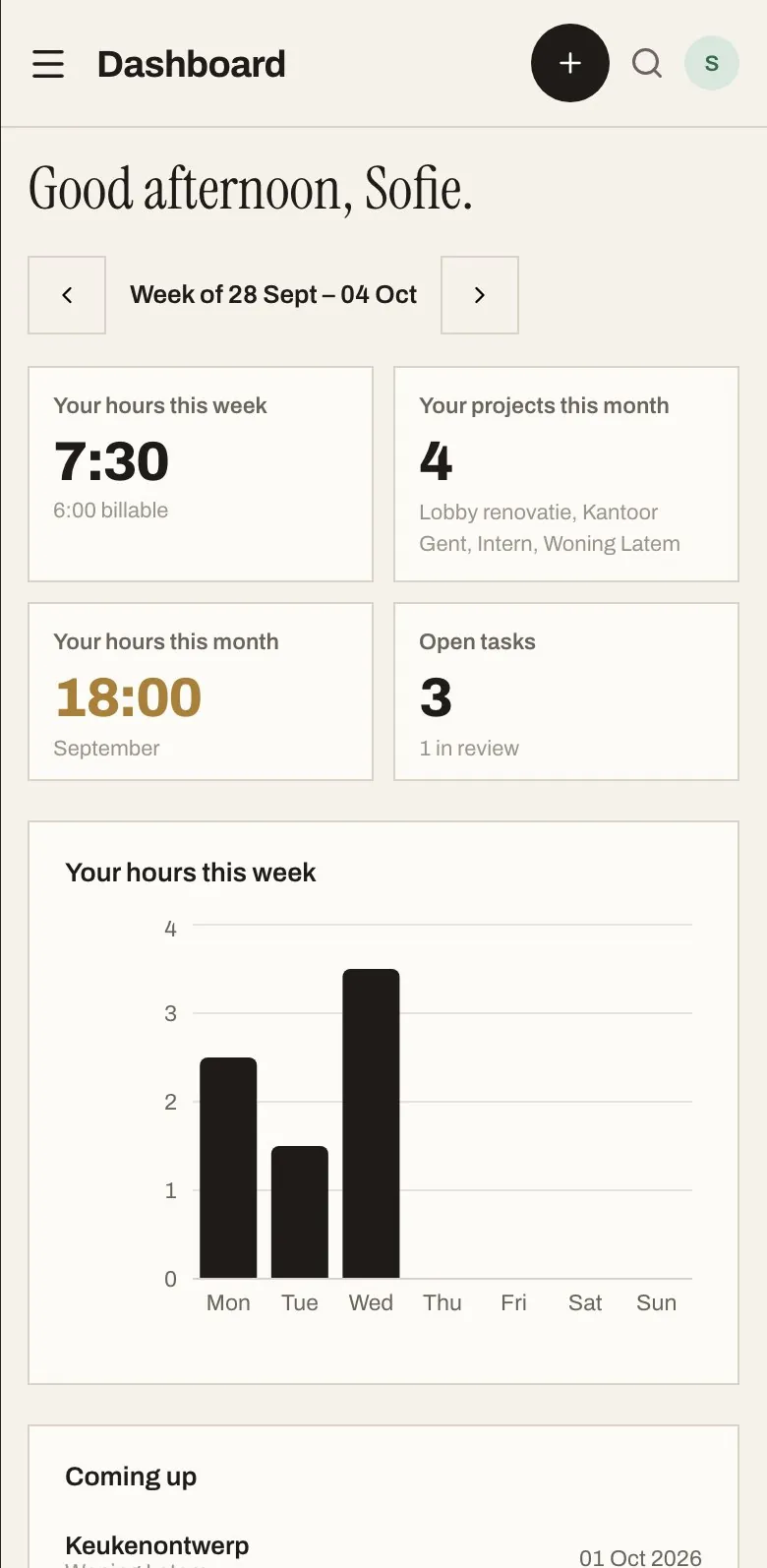 Swayro on a phone: the week's hours and what is coming up